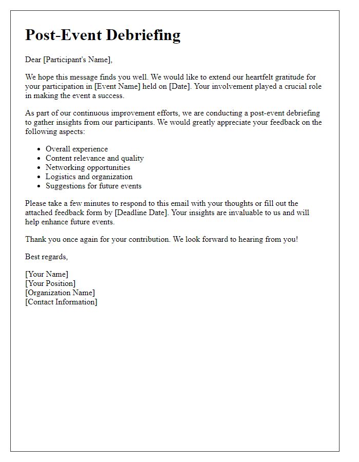 Letter template of post-event debriefing for participant insights