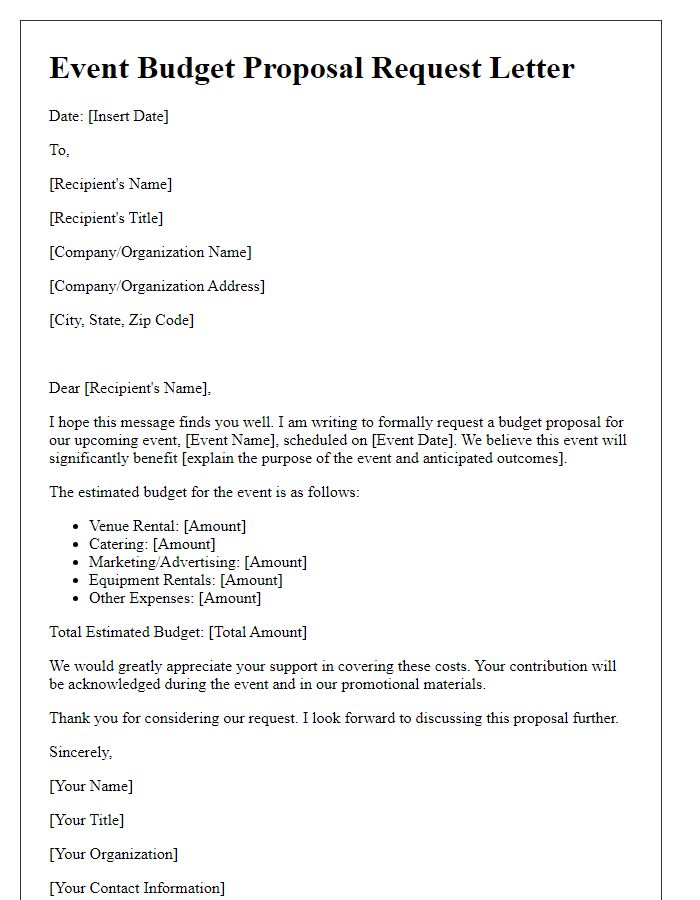 Letter template of event budget proposal request