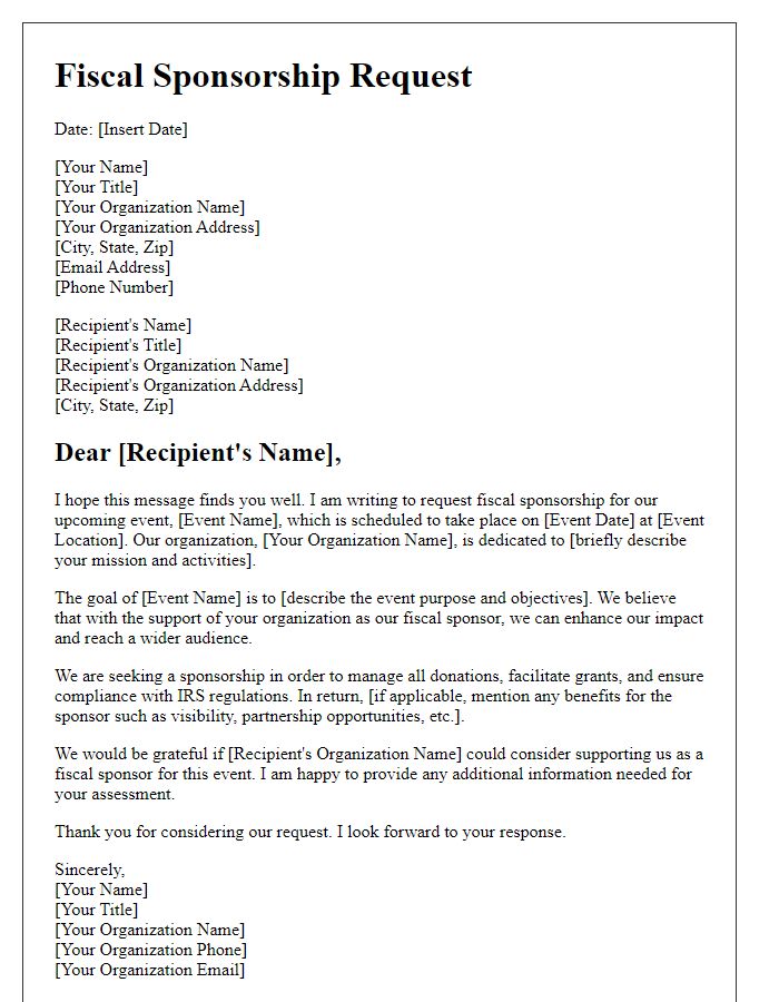 Letter template of event fiscal sponsorship request