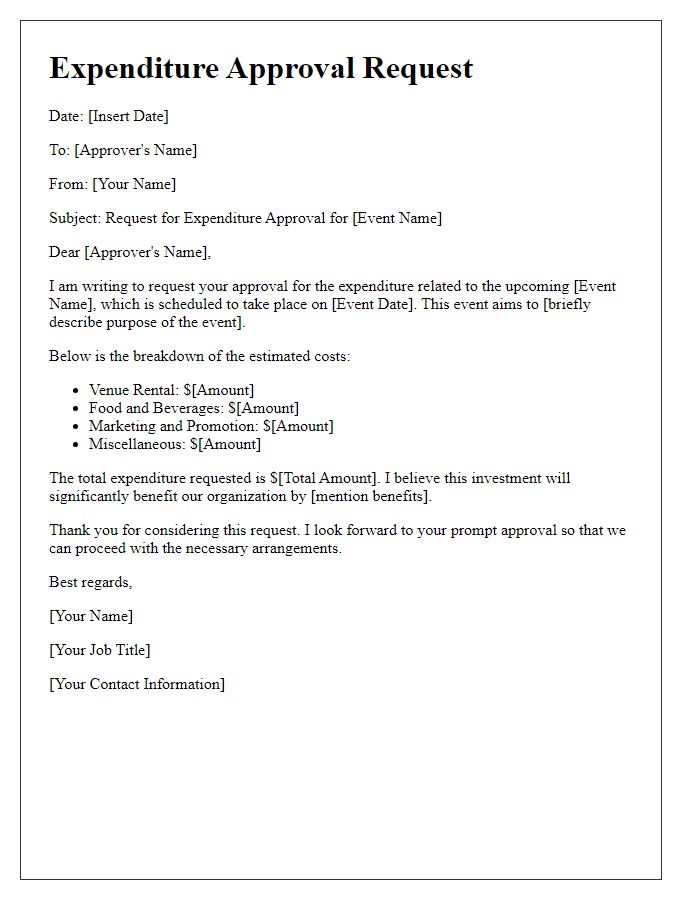 Letter template of expenditure approval request for event