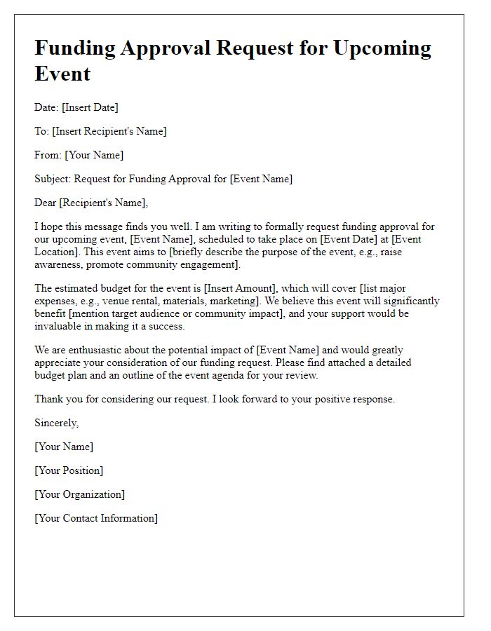 Letter template of funding approval request for upcoming event