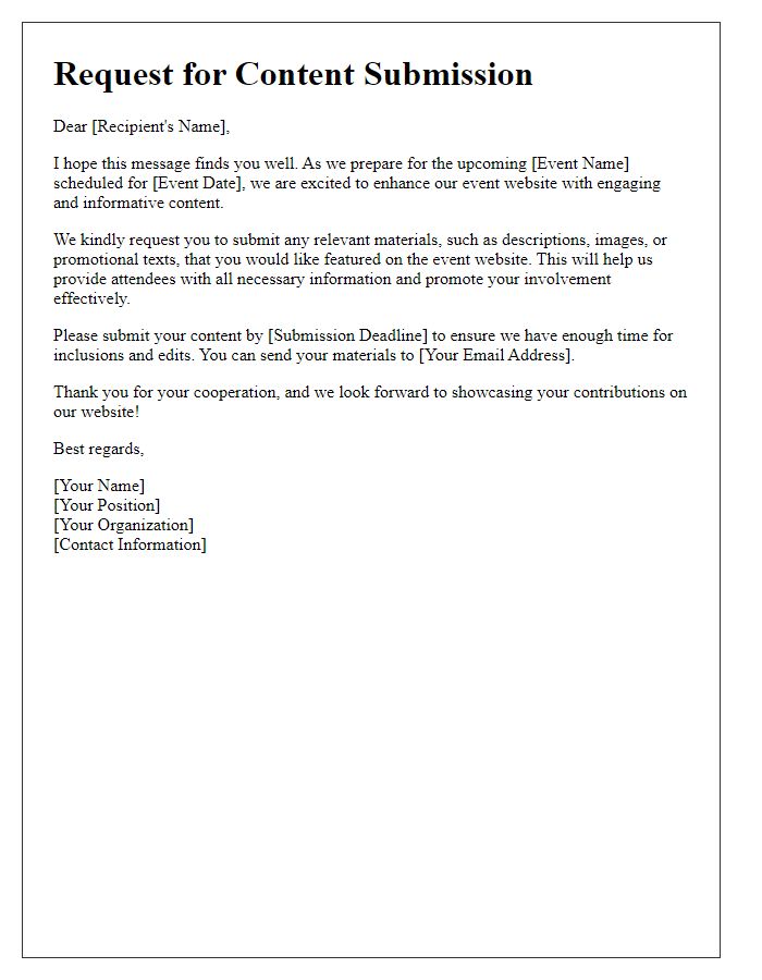 Letter template of request for event website content submission