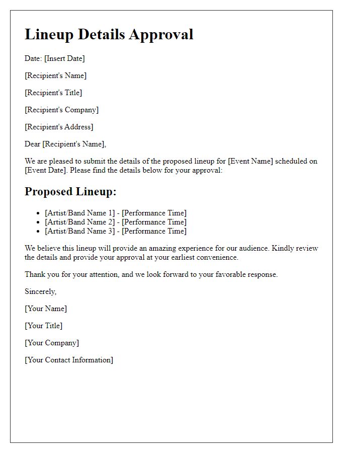 Letter template of lineup details approval