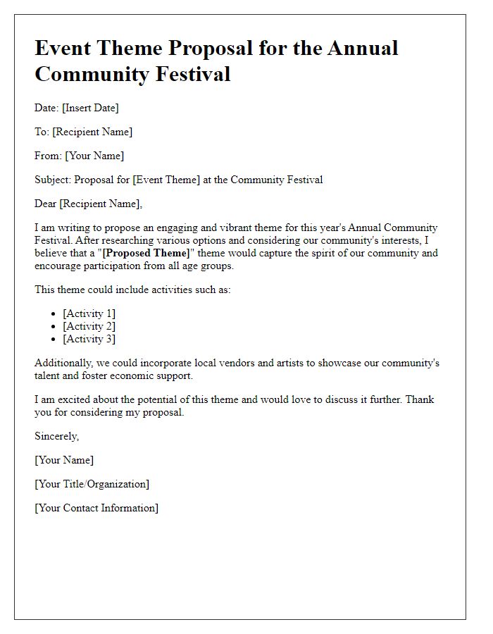 Letter template of an event theme proposal for a community festival.