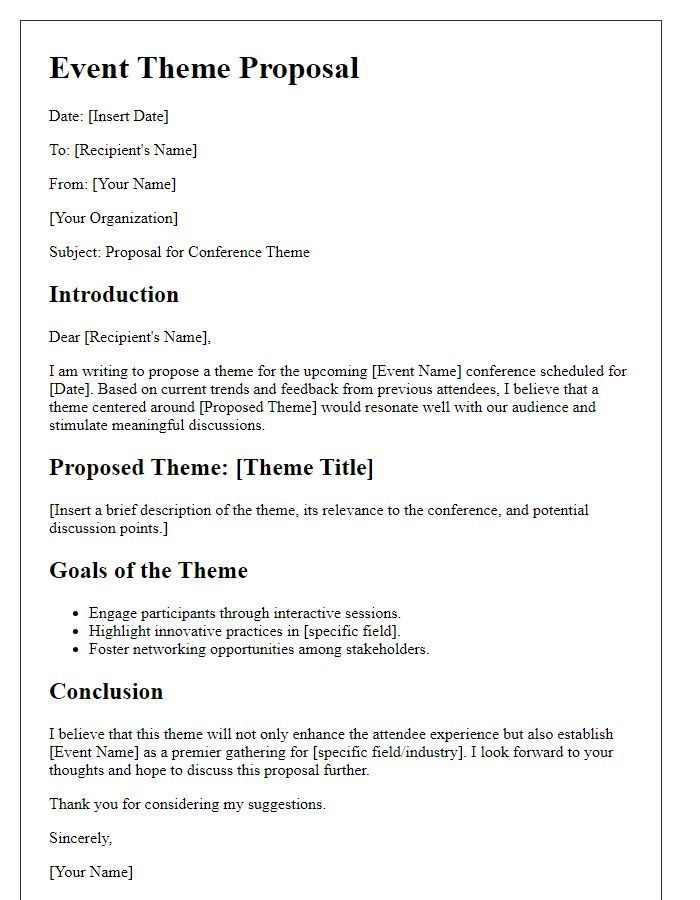 Letter template of an event theme proposal for a conference.