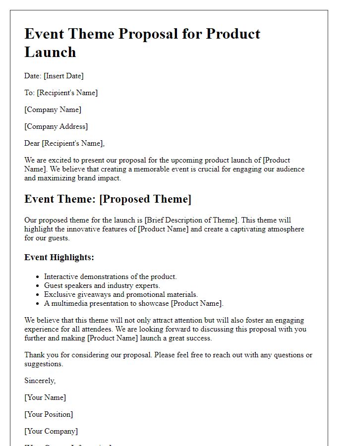 Letter template of an event theme proposal for a product launch.