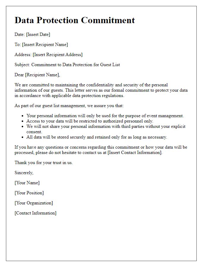 Letter template of guest list data protection commitment