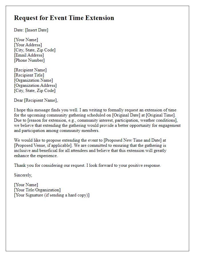 Letter template of Event Time Extension Request for Community Gathering