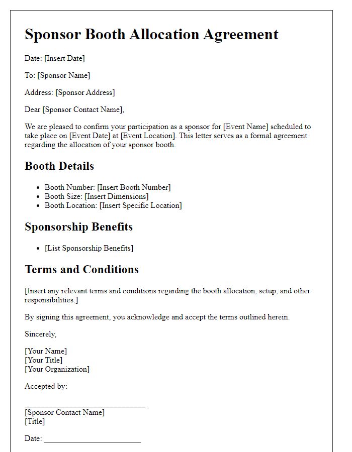 Letter template of sponsor booth allocation agreement