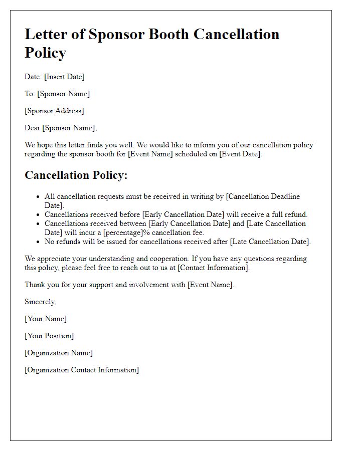 Letter template of sponsor booth cancellation policy