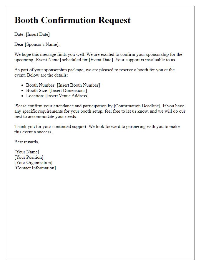 Letter template of sponsor booth confirmation request