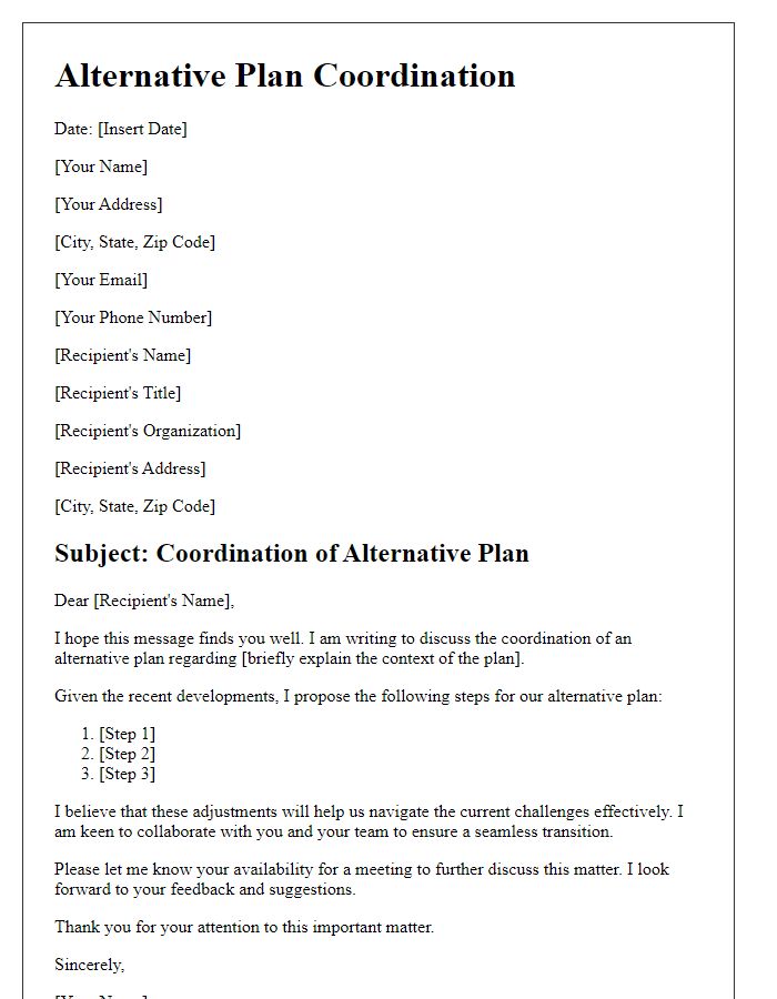 Letter template of alternative plan coordination