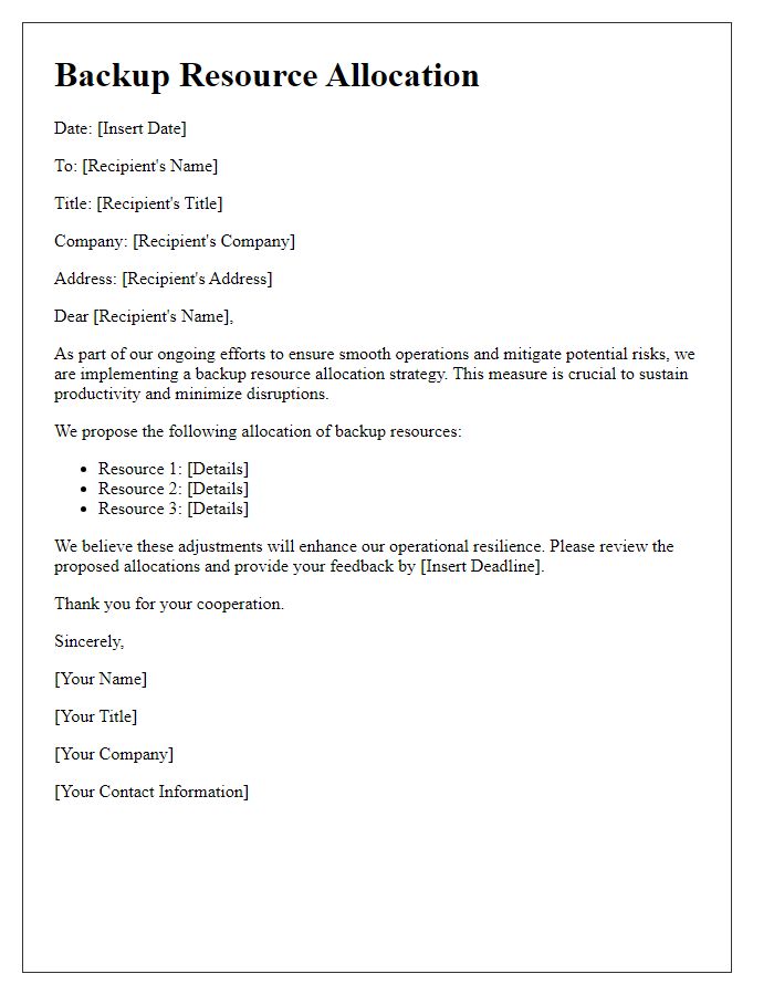 Letter template of backup resource allocation