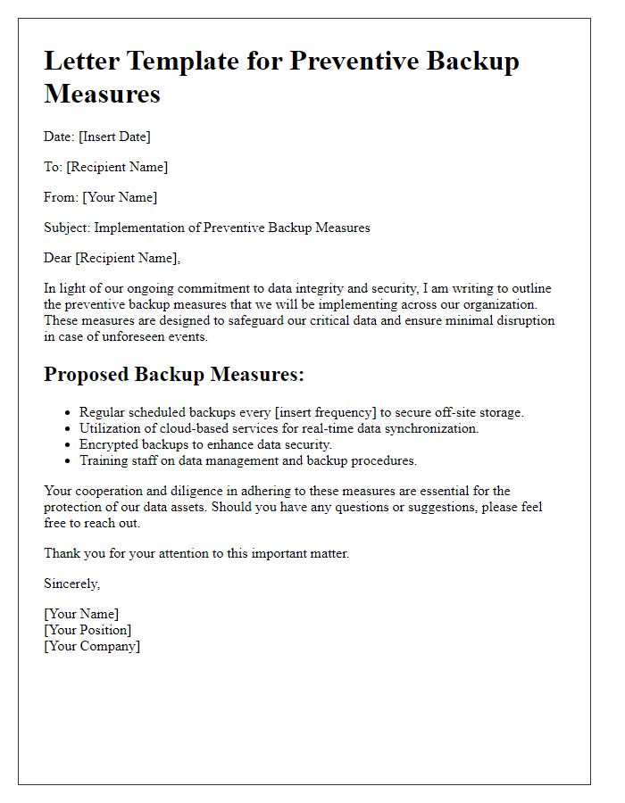 Letter template of preventive backup measures