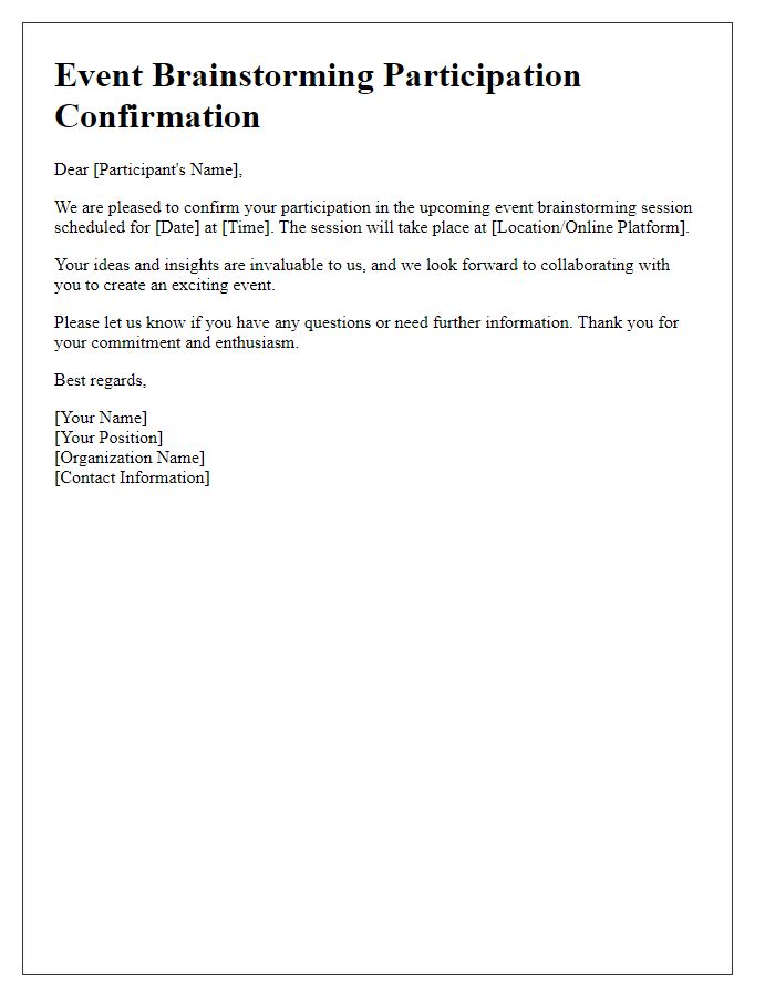 Letter template of confirmation for event brainstorming participants