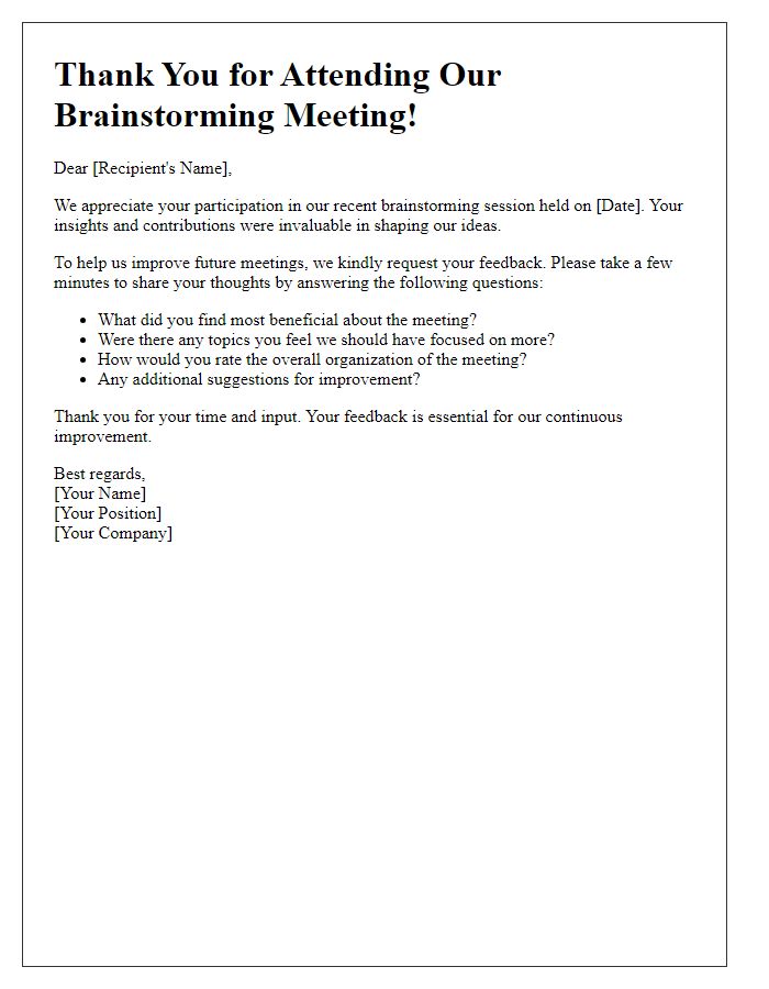 Letter template of feedback request after event brainstorming meeting