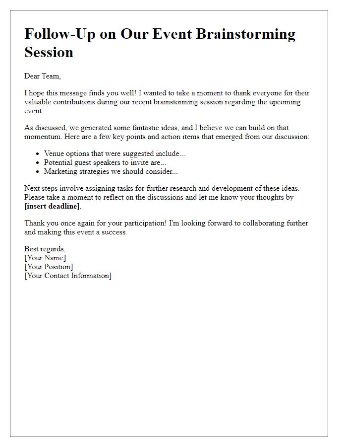 Letter template of follow-up for event brainstorming gathering