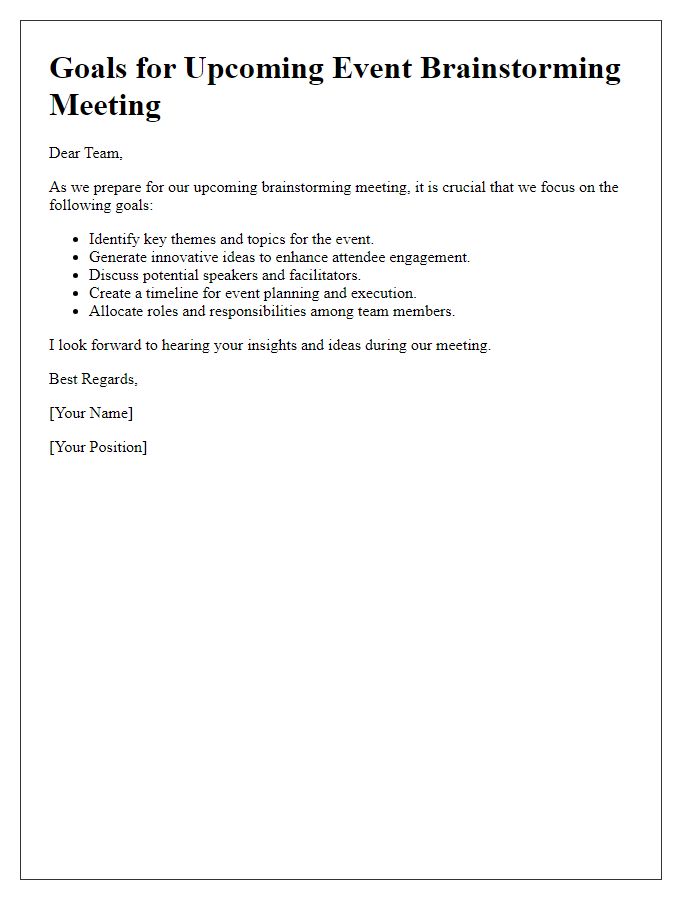 Letter template of goals for upcoming event brainstorming meeting