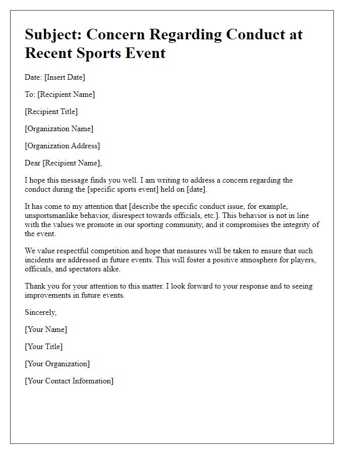 Letter template of sports event conduct issue