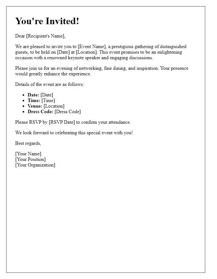 Letter template of personal invitation to a prestigious event