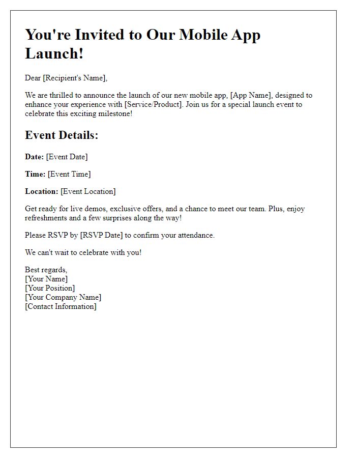 Letter template of event mobile app launch announcement