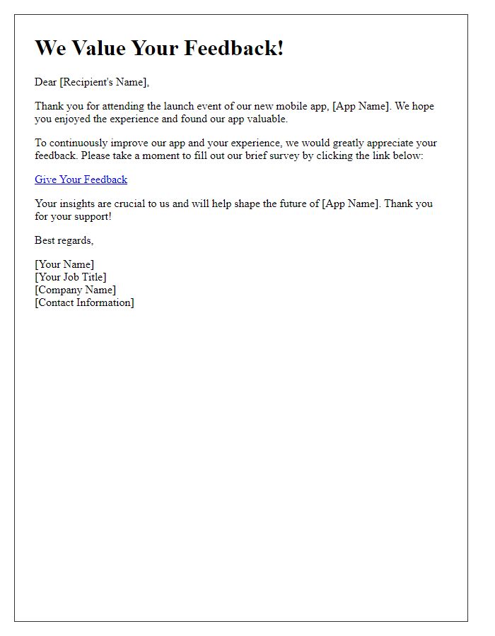 Letter template of event mobile app launch feedback request