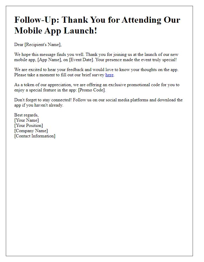 Letter template of event mobile app launch follow-up