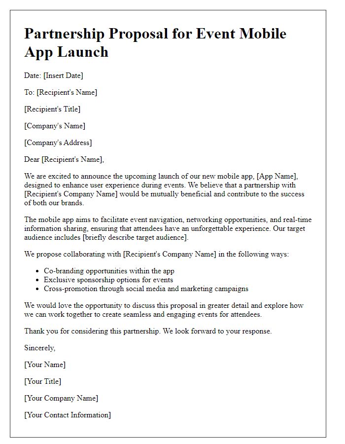 Letter template of event mobile app launch partnership proposal