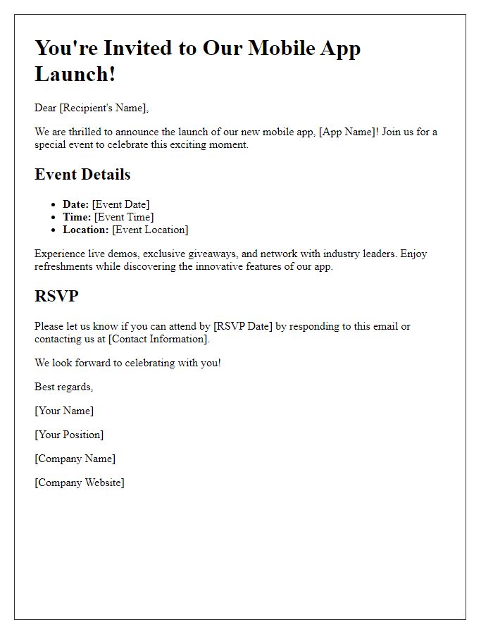 Letter template of event mobile app launch promotional materials