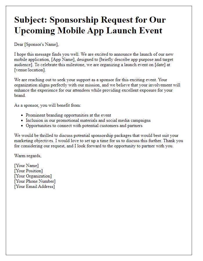 Letter template of event mobile app launch sponsorship request