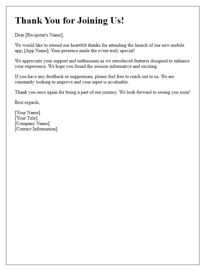 Letter template of event mobile app launch thank-you note