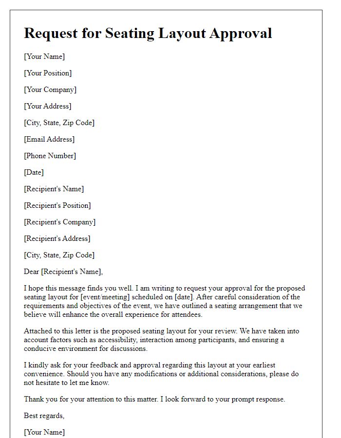 Letter template of request for seating layout approval.