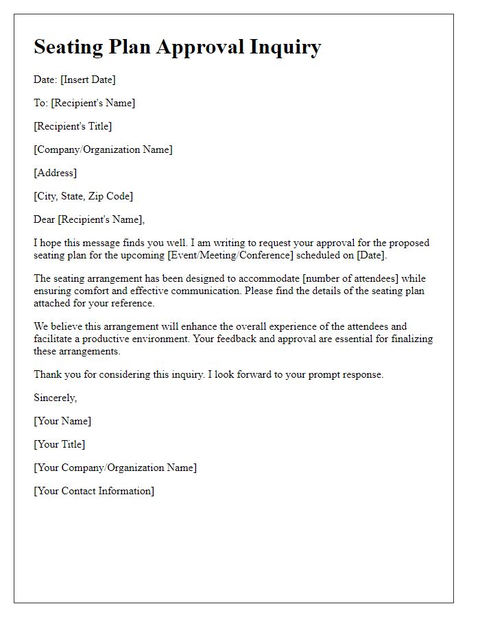 Letter template of seating plan approval inquiry.