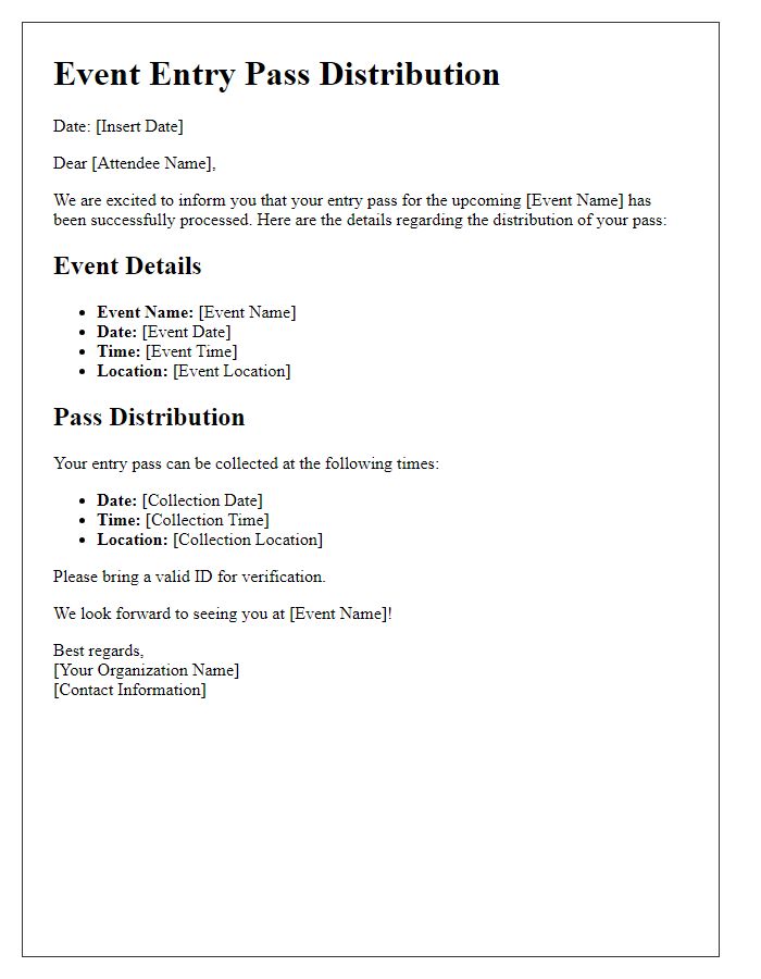 Letter template of event entry pass distribution for general attendees