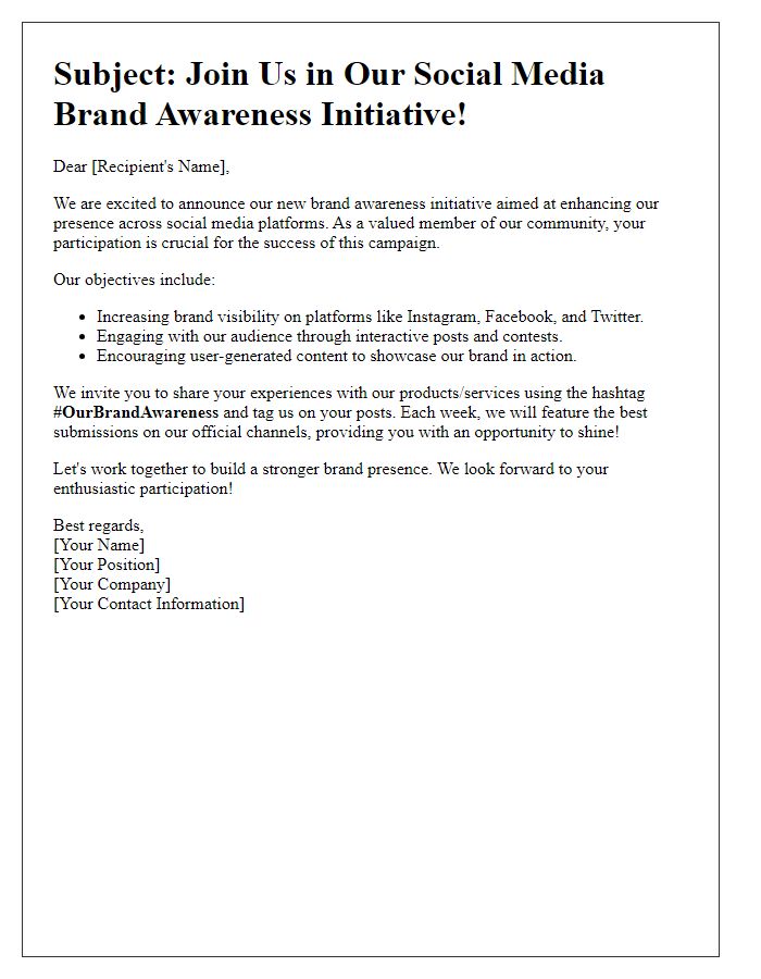 Letter template of brand awareness initiative through social media