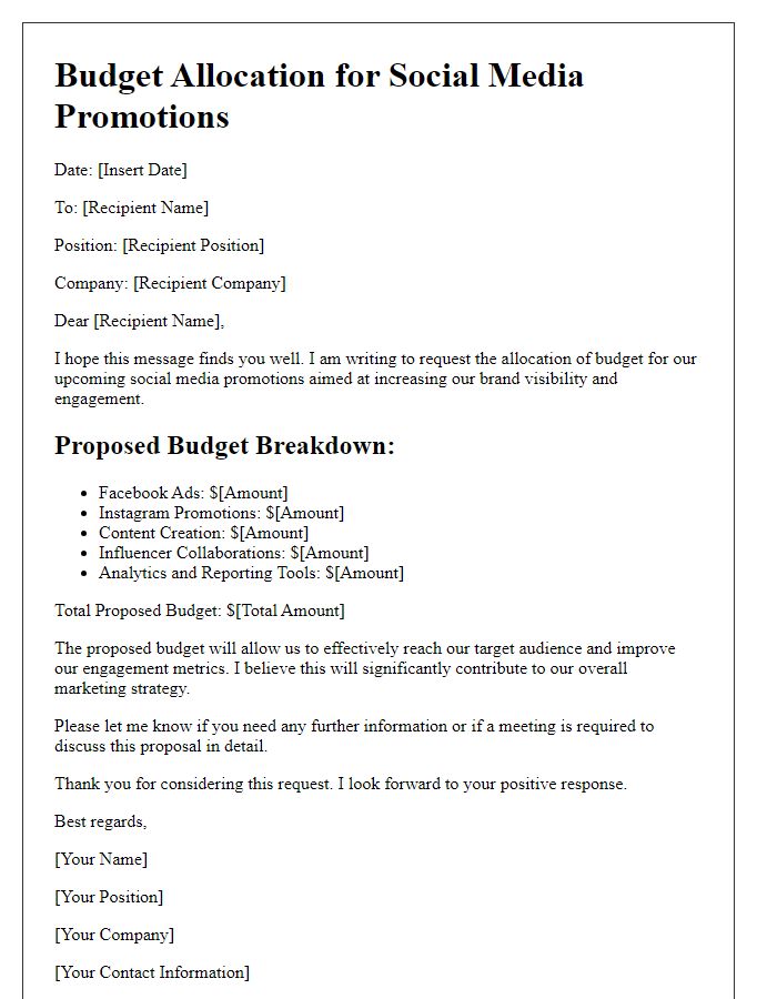 Letter template of budget allocation for social media promotions