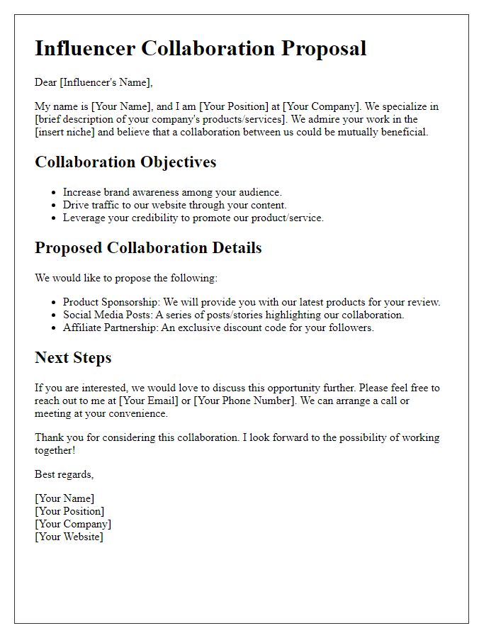 Letter template of influencer collaboration strategy