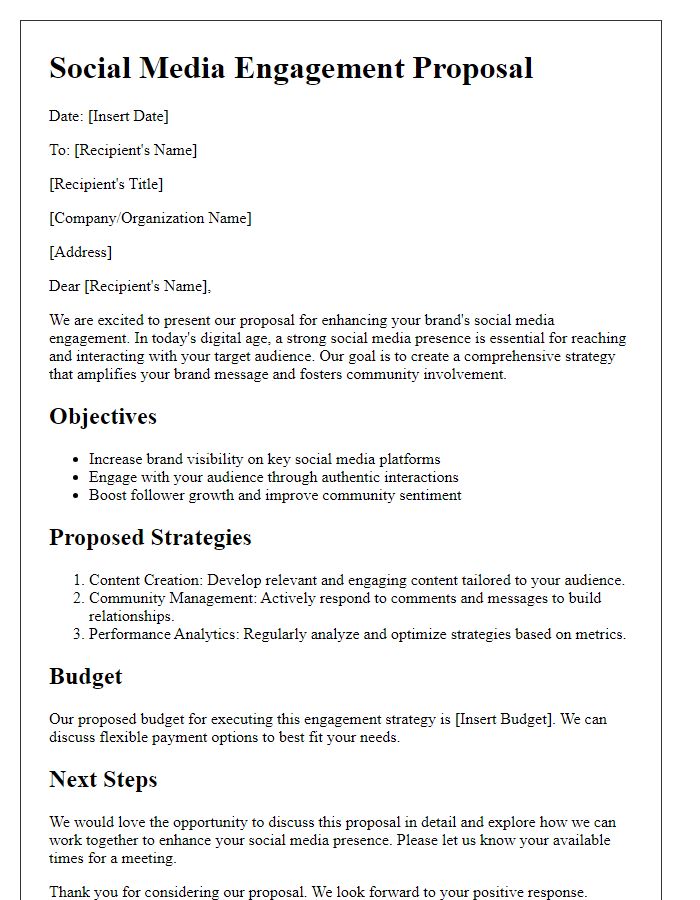 Letter template of social media engagement proposal