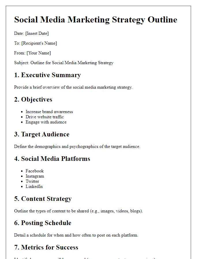 Letter template of social media marketing strategy outline