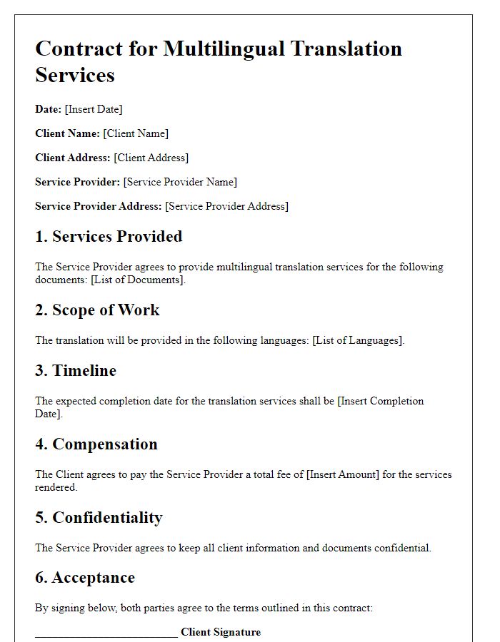 Letter template of contract for multilingual translation services