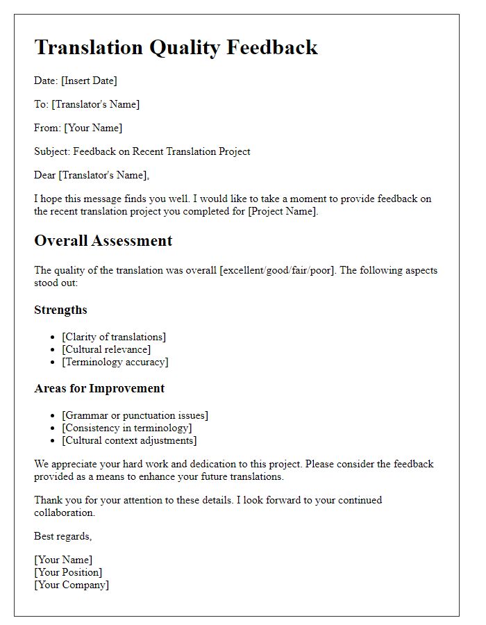 Letter template of feedback for multilingual translation quality