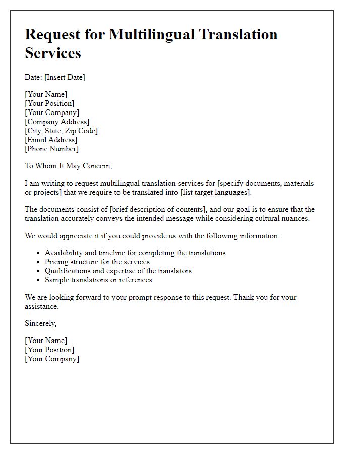 Letter template of request for multilingual translation services