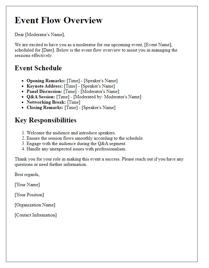 Letter template of event flow overview for moderators