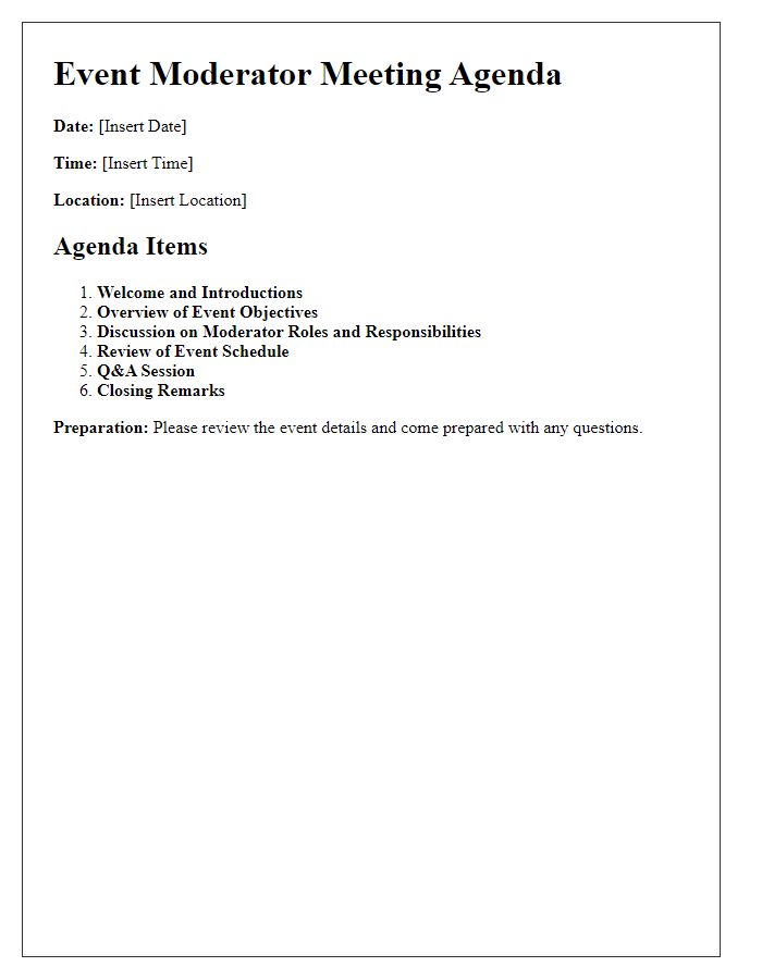 Letter template of event moderator meeting agenda