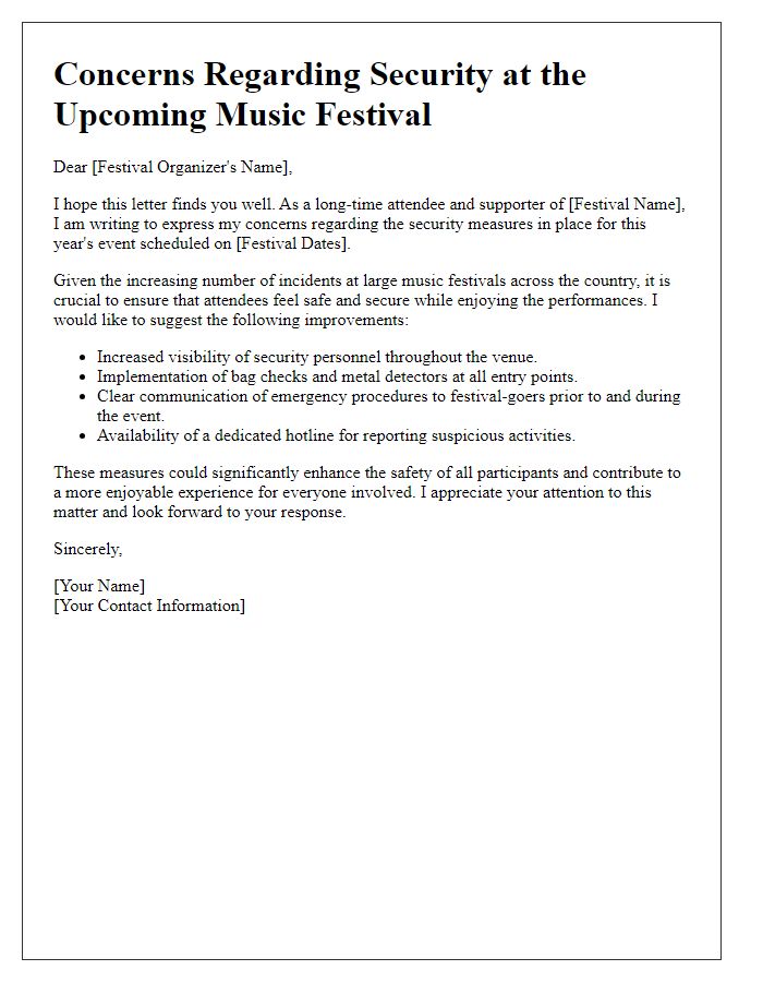 Letter template of music festival security concern