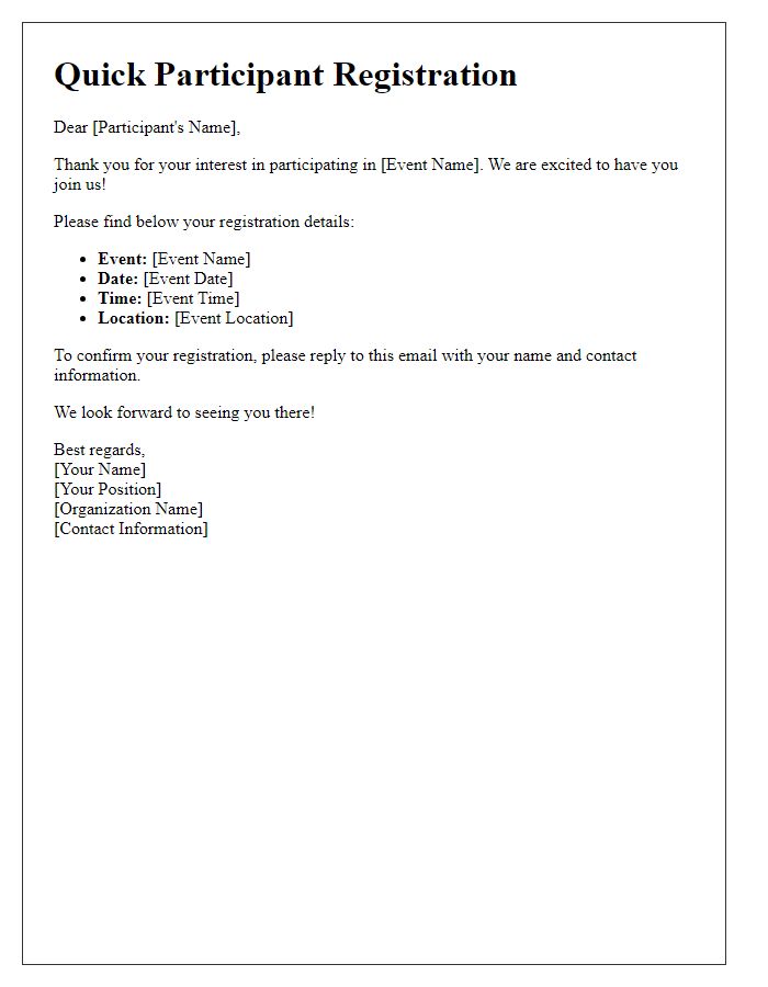 Letter template of quick participant registration