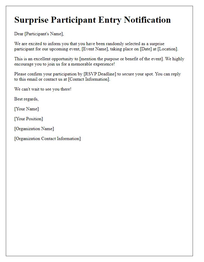 Letter template of surprise participant entry notification