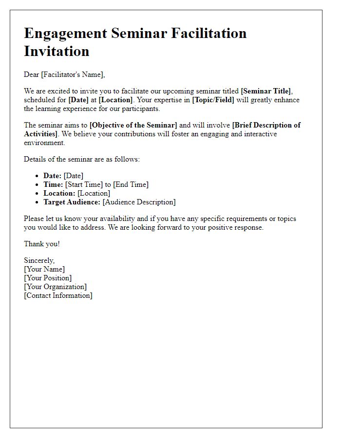 Letter template of engaging seminar facilitation