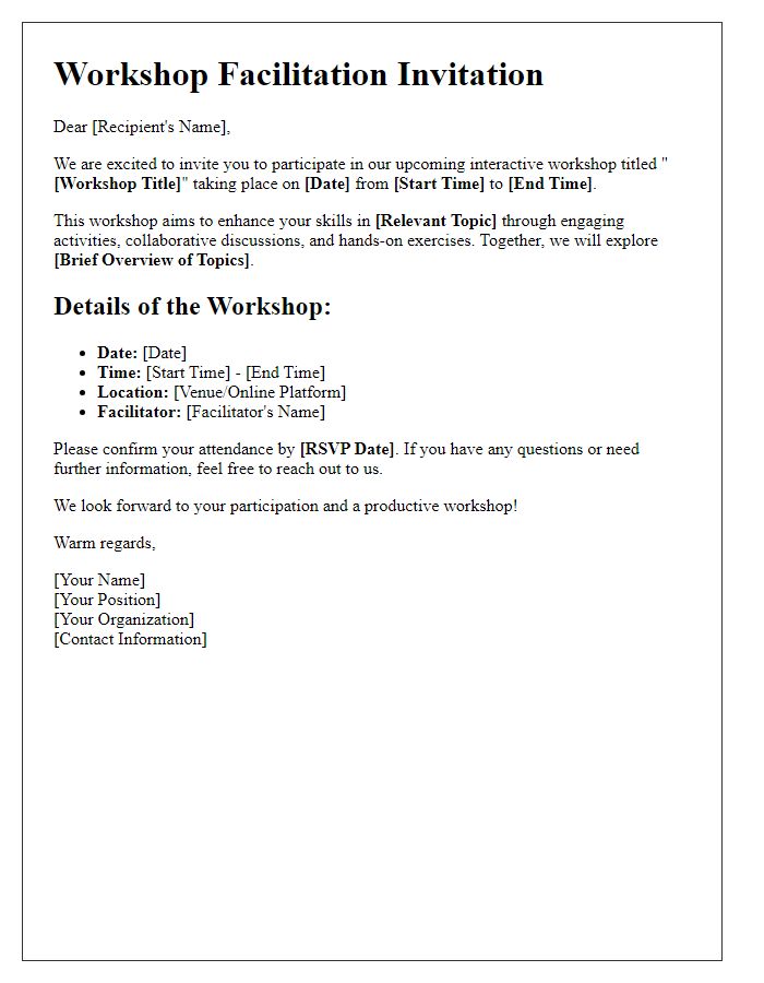 Letter template of interactive workshop facilitation