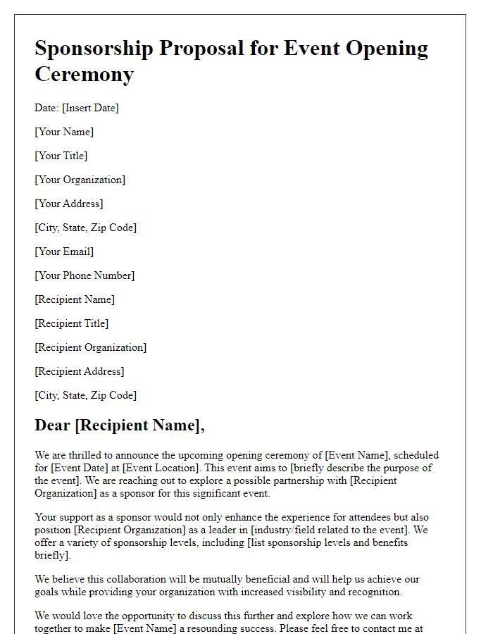 Letter template of sponsorship proposal for event opening ceremony